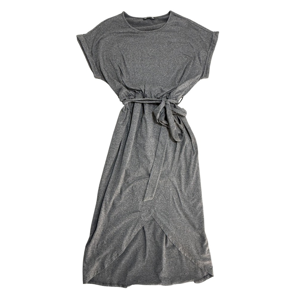 SHEIN Curve‎ Dress Womens 1XL Gray Belted T-Shirt Wrap Dolman Sleeve Jersey